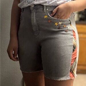 Gray Denim Women's Shorts with Star Accents( customized by me)